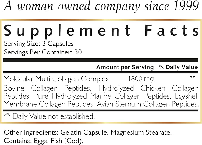 Cocó March N.M.D. Molecular Multi-Collagen - Types I, II, III, V & X – Hair, Skin, Nails & Joint Support for Women & Men – Low Molecular Weight Collagen, Gluten Free, Dairy Free, Soy Free, 90 Capsules