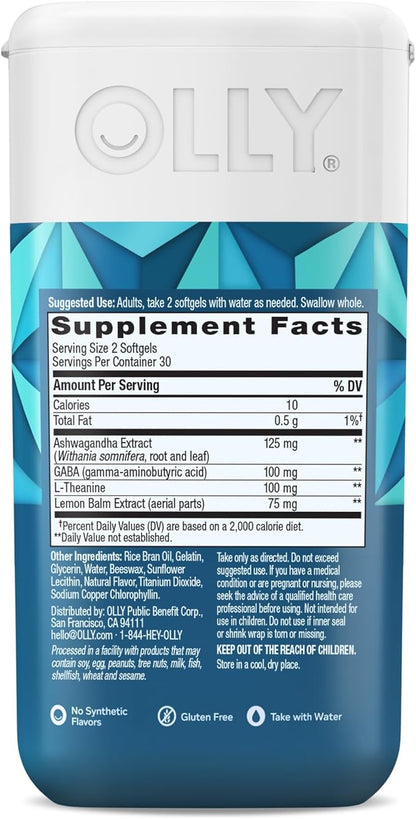 OLLY Ultra Strength Goodbye Stress Softgels,GABA,Ashwagandha,L-Theanine and Lemon Balm,Stress Relief Supplement -,60 Count (Pack of 2)