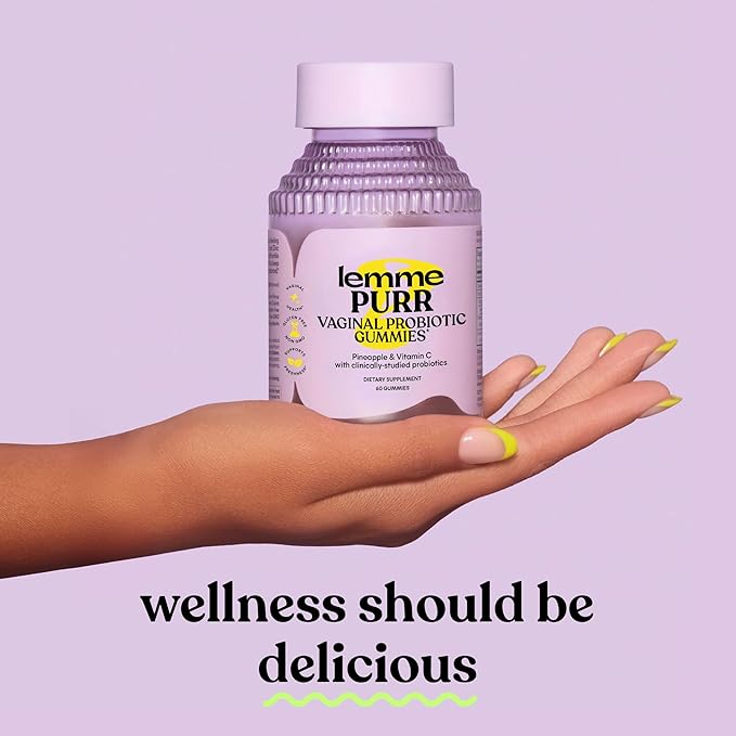 Lemme Purr Vaginal Probiotic Gummies for Women - Balanced pH, Healthy Odor, Yeast Balance & Flora Support + Vitamin C for Immune Health - Tasty Pineapple (60 Count)