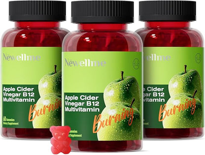 NEWELLME Sugar-Free Apple Cider Vinegar Gummies for Metabolism - 1000mg ACV with The Mother & Vitamin B12 for Energy Support - Vegan, Gluten-Free,180 Counts