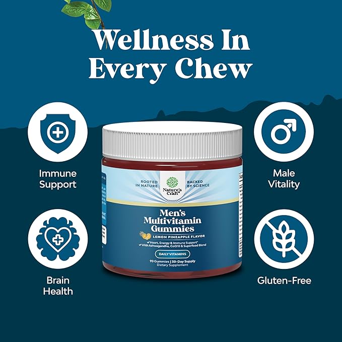 Men's Multivitamins Gummies with Superfood Complex - Daily Multivitamin for Men with CoQ10 and Ashwagandha for Energy and Immunity - Vegetarian Adult Multivitamin Gummies for Men 90 Count (Pack of 2)