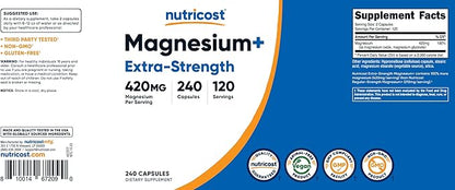 Nutricost Magnesium+ Extra Strength 420mg, 240 Capsules - 120 Servings. Magnesium Oxide and Glycinate - Non-GMO, Gluten Free, Vegan Friendly (Pack of 2)