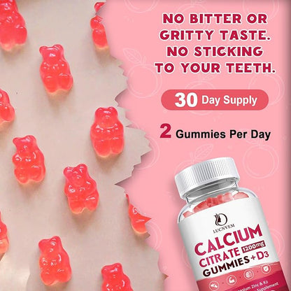 Calcium Citrate 1200mg with Vitamin D3 Gummies, Calcium Gummies with Vitamin D3 for Women & Men, Cal Magnesium Zinc for Bone Muscle Healthy- Natural White Peach Flavor- 30 Day Supply