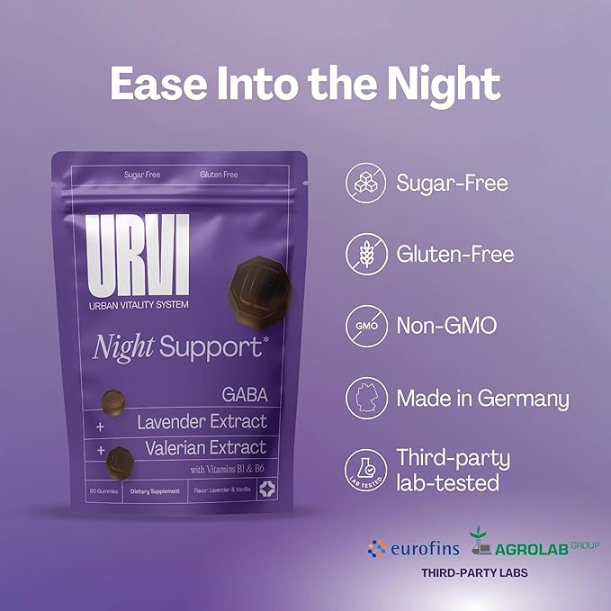 URVI® GABA Gummies 5-in1 – Sleep Aid with GABA, Valerian Root, Lavender, Vitamin B1 & B6 – Calm Gummies for Stress Relief and Sleeping – No Melatonin – Sugar Free – Herbal Lavender Flavor – 60 pcs