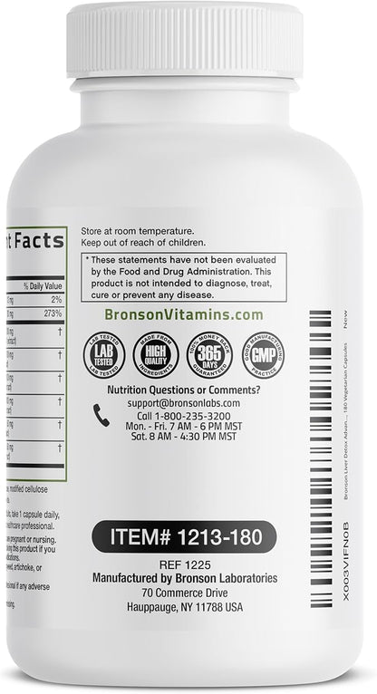 Bronson Liver Detox Advanced Detox & Cleansing Formula Supports Health Liver Function with Milk Thistle, Dandelion Extract, Turmeric, Artichoke Leaf & More, Non-GMO, 180 Vegetarian Capsules