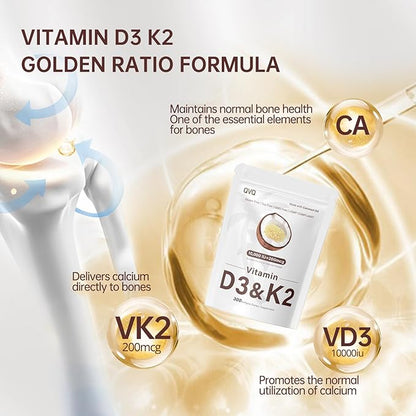 300 Pcs 2 in 1 Vitamin D3 10000 iu Plus K2 (MK-7) 200 mcg Virgin Coconut Oil Softgels with Vitamins D & K Supports Calcium Absorption, Bone, Immune, & Heart Health – Easy to Swallow