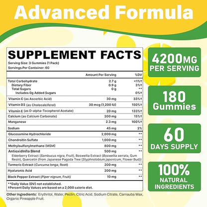 Glucosamine Chondroitin Gummies, 4200mg Extra Strength Joint Supplements Glucosamine Chondroitin with MSM & Elderberry for Joint Health, Flexibility, Immune Support for Adults, Men & Women, 180 Count