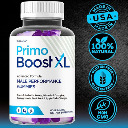 Primo Boost XL Gummies - Official PrimoBoost XL Advanced Premium Supplement for Men Support - Maximum Strength, Natural Primo BoostXL for Overall Health & Wellness, 60 Gummies for 1 Month
