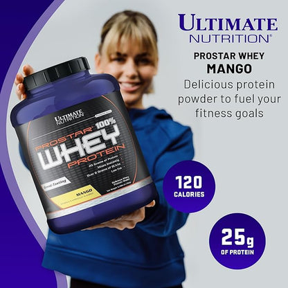 Ultimate Nutrition Prostar Whey Protein Powder Isolate, Mango - Low Carb, High Protein Powder Shake for Muscle Gain & Recovery - Low Sodium, Low-Fat & Keto Friendly - 5.28 lbs Tub