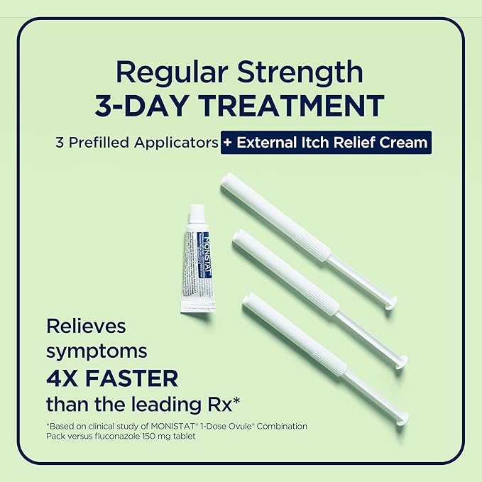 Monistat 3-Day Yeast Infection Treatment for Women, 3 Pre-Filled Miconazole Cream Applicators & External Itch Relief Anti-Itch Cream (9g Tube) Combo Pack, Regular Strength