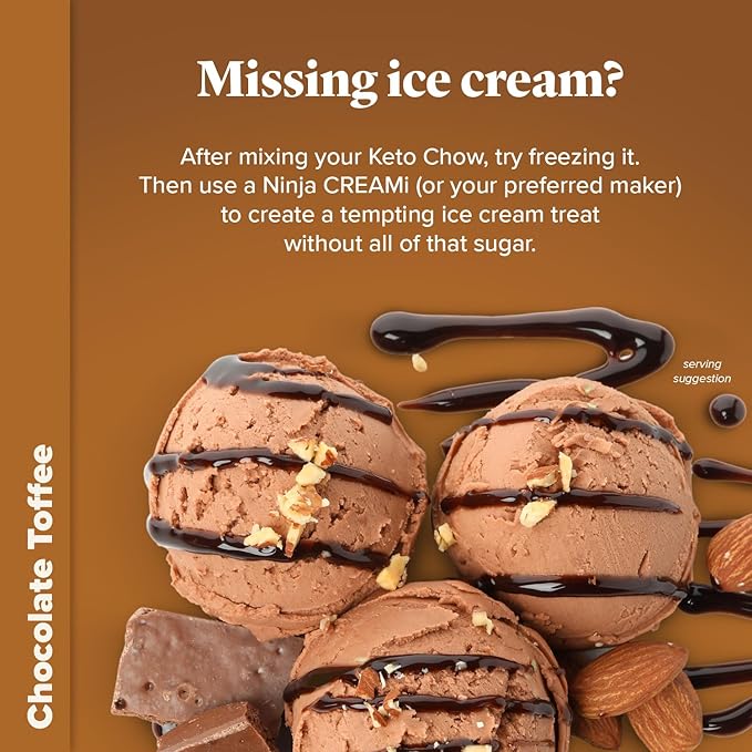 Keto Chow Chocolate Toffee - Keto Meal Replacement Shake Powder - Nutritionally Complete - Low Carb - Delicious Easy Meal Substitute - Protein Rich You Choose The Fat - Single Meal Sample