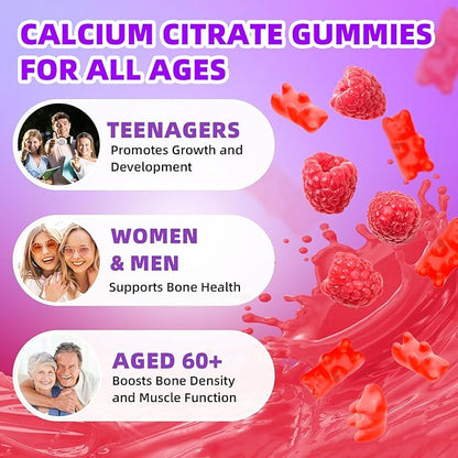 Calcium Citrate Gummies 1200mg Calcium Gummies for Women & Men, Chewable Calcium Supplements Support Immune Health & Bone Strength, Vegan/Sugar-Free/Gluten-Free, Raspberry Flavor 120 Count