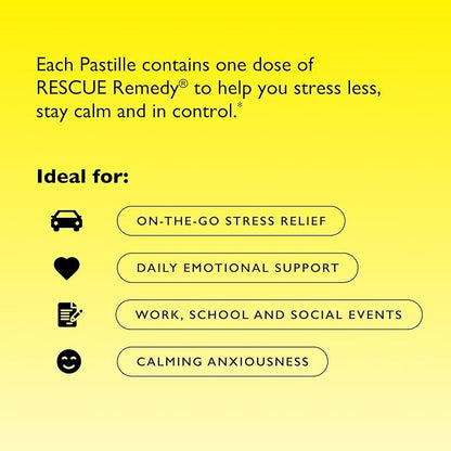 Bach RESCUE PASTILLES, Mixed Berry Flavor, Stress Relief Lozenges, Homeopathic, Flower Essences, 35 Count