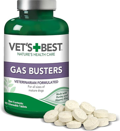 Vet's Best Gas Busters Dog Supplements - Gas, Bloating, Constipation Relief and Digestion Aid for Dogs - 90 Chewable Tablets, (Pack of 2)