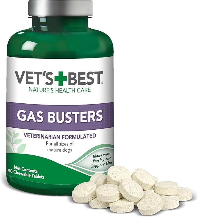 Vet's Best Gas Busters Dog Supplements - Gas, Bloating, Constipation Relief and Digestion Aid for Dogs - 90 Chewable Tablets