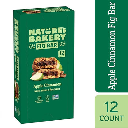 Nature's Bakery Whole Wheat Fig Bars, Apple Cinnamon, Real Fruit, Vegan, Non-GMO, Snack Bar, 1 Box With 12 Twin Packs (12 Twin Packs) (Pack of 2)