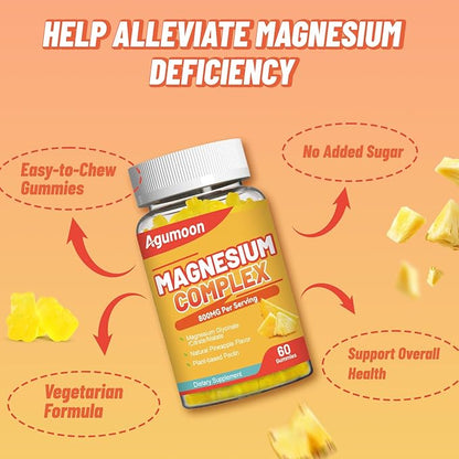 Magnesium Complex Gummies 800mg with Zinc & Vitamins B6, B12, C, D3, 120 Pineapple Gummies, High Absorption Glycinate, Citrate, Malate, Non-GMO, Gluten-Free