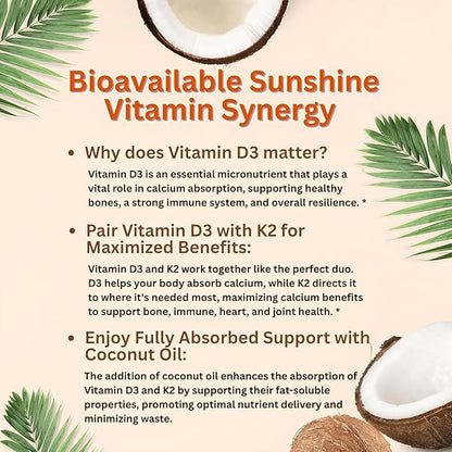 Micro Ingredients Vitamin D3 10,000 IU + K2 MK-7 200 mcg, 300 Softgels with Virgin Coconut Oil | 2-in-1 Vitamins D & K Complex | Extra Strength, Easy to Swallow, Non-GMO, Gluten Free