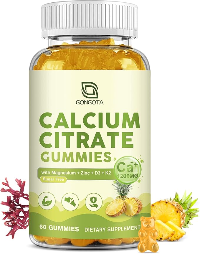 Calcium Citrate 1200mg with Vitamin D3, Calcium Gummies for Women, Calcium Supplements for Bone, Muscle, Immune Support, Sugar Free, Pineapple Flavor - 60 Gummies