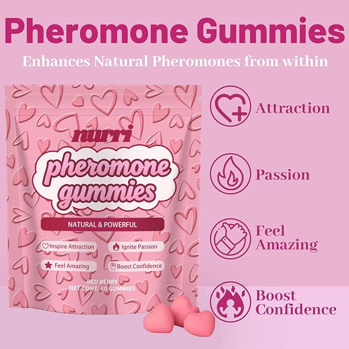 Gummies for Her, Gomitas De Feromonas para Mujer, with Slippery Elm, Supports Balance,Confidence & Social Vibe, Strawberry Flavor, 60 Gummies (1)