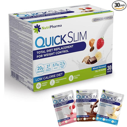Quick Slim Meal Replacement Shake for Weight Loss, 30 Servings, 20g Protein, 27 Vitamins & Minerals, Dietary Fiber, Low Carb, Gluten Free