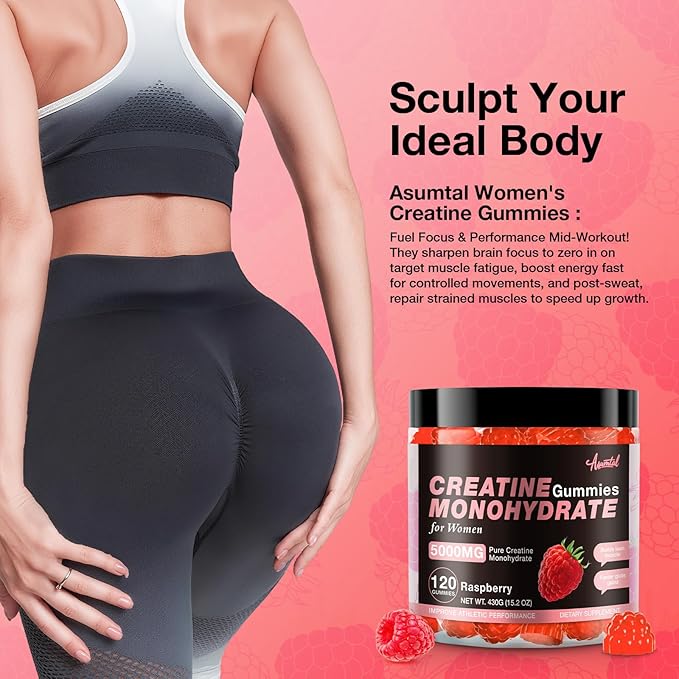 Creatine for Women 5000 MG, Creatine Gummies, Creatine Monohydrate Supplement for Muscle Growth, Strength & Energy Support, Sugar Free Pre Workout Gummies 120 Count Raspberry Flavor