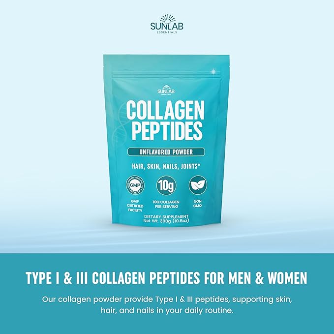 Collagen Peptides Powder Hydrolyzed Bovine (Unflavored) Type I & III Supplement for Hair, Skin, Nails & Joint Support - Collagen for Women & Men - Non GMO & USA Made - Unflavored - 30 Servings