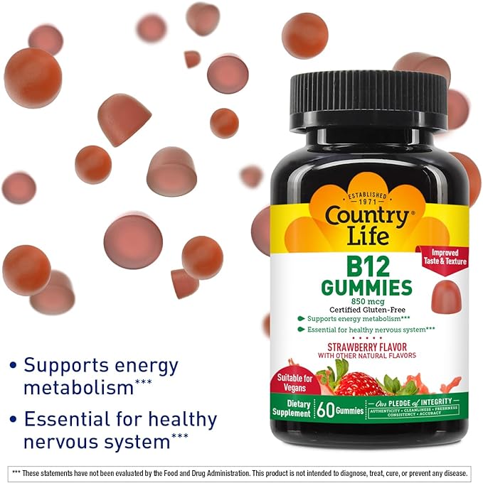 COUNTRY LIFE Gummies 850 Mcg 60 Chw B12, 60 CT