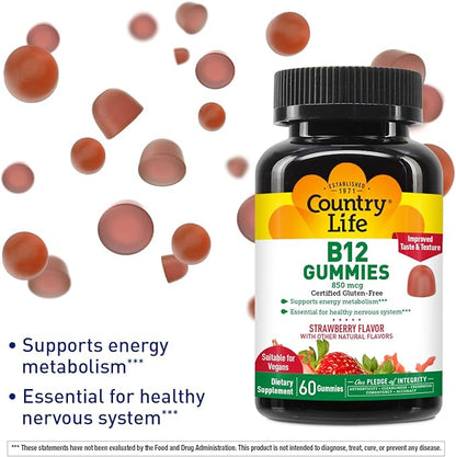 COUNTRY LIFE Gummies 850 Mcg 60 Chw B12, 60 CT
