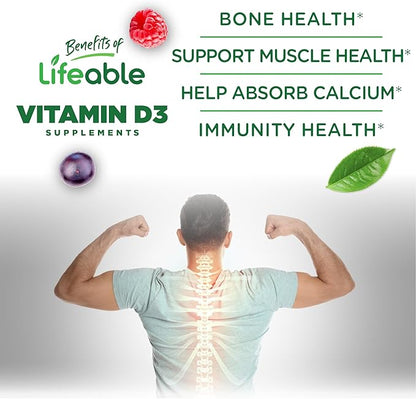 Lifeable Sugar Free Vitamin D 5000 IU - Great Tasting Natural Flavor Gummy Supplement - Gluten Free Vegetarian GMO-Free Chewable - for Immune Support and Bone Health - for Adults - 90 Gummies