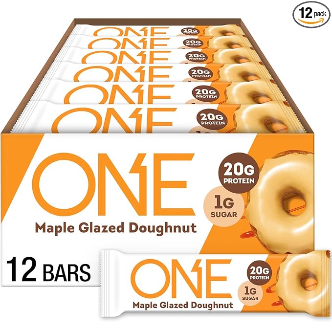 ONE Protein Bars, Maple Glazed Doughnut, Gluten Free with 20g Protein and 1g Sugar, Pantry Staples, 2.12 oz (12 Count)