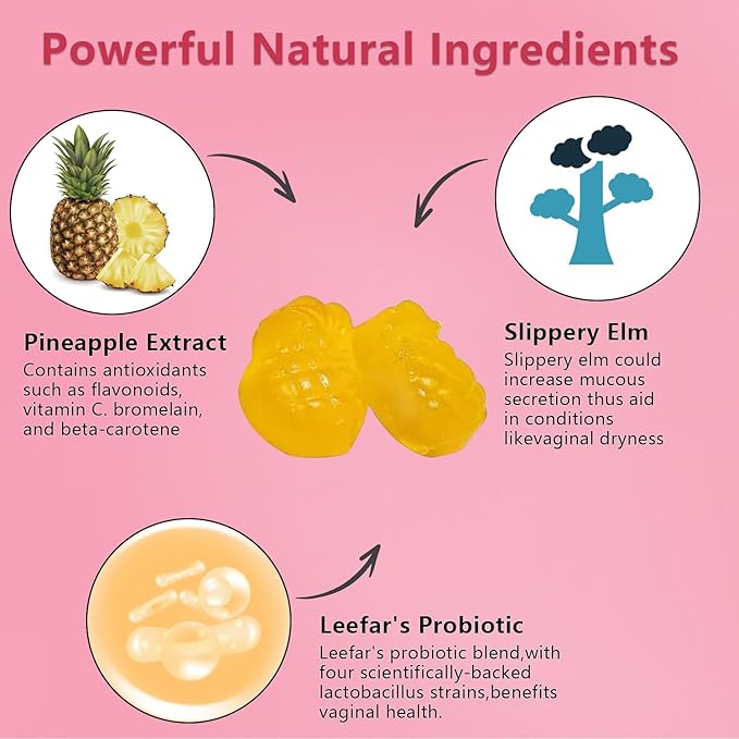 Her Juicy Premium Feminine Probiotics Gummies for Women, Pineapple Flavor Feminine Gummies with Slippery Elm Support pH Balance, Improve Immune, Vegan, Gluten Free, Purple, 2 Packs