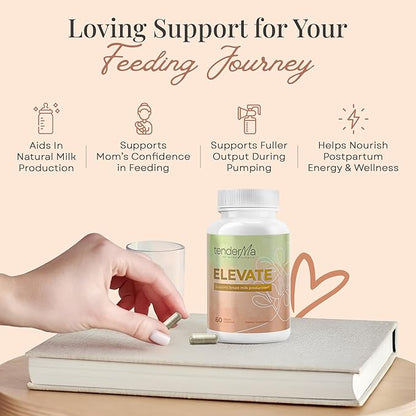 Elevate Lactation Supplement, Natural Lactation Support for Breastfeeding, Breast Milk Supply Increase, Fenugreek, Moringa, Thistle Alfalfa, Fennel, Vegan, Non-GMO, 60 Capsules