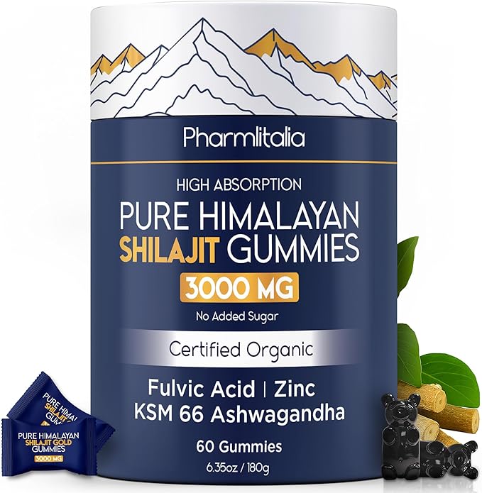 Shilajit Gummies - Himalayan Natural Shilajit Gummies 3000mg - Zinc, Ashwagandha - Natural - No Added Sugar - 60 Count