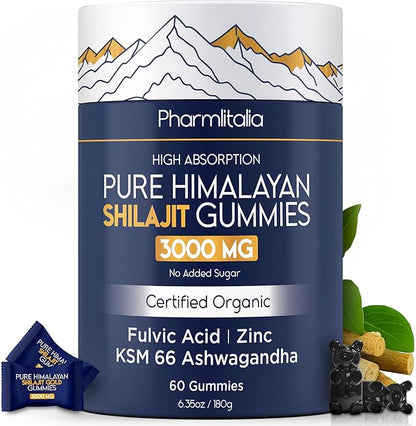 Shilajit Gummies - Himalayan Natural Shilajit Gummies 3000mg - Zinc, Ashwagandha - Natural - No Added Sugar - 60 Count