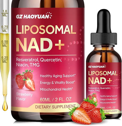 Liposomal NAD Supplement - 1200mg NAD+ Liquid Drops for Women & Men with Nicotinamide, Resveratrol, Quercetin, TMG, Black Pepper Extract - Brain & Cellular Mitochondrial Health, Anti-Aging, Longevity