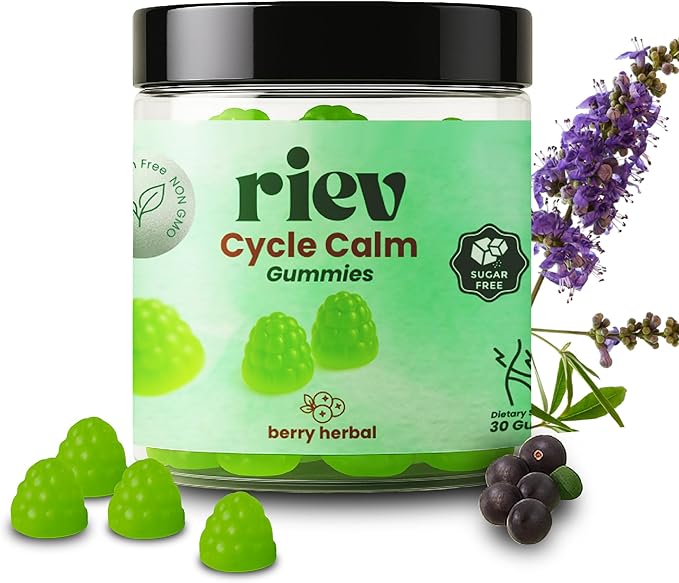 riev Cycle Calm Gummies – Berry Herbal Flavor – Sugar-Free – Hormonal Balance & Mood Support for Women – Supports Focus & Emotional Wellness – Vegan, Non-GMO – 30 Gummies