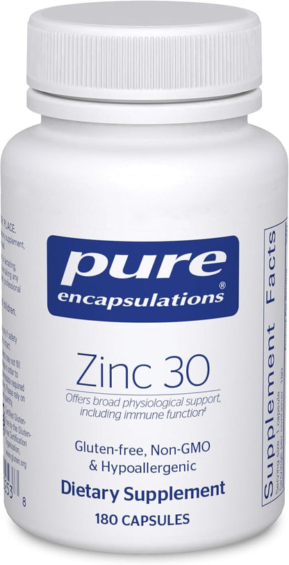 Pure Encapsulations Zinc 30 mg - Supplement for Immune System Support, Growth and Development, and Wound Healing* - with Zinc Picolinate 30 mg - 180 Capsules