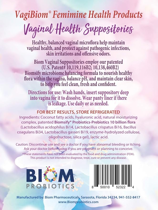 Biom Vaginal Probiotic Suppository: Natural Vaginal pH and Odor Control Regimen; Balance and Nourishes Vaginal Lactobacillus Flora ; No Parabens, Fragrance-Free (15)
