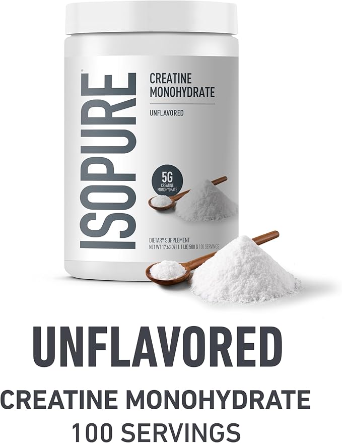 Isopure Bundle of Zero Carb 100% Pure Whey Isolate Protein Powder, Cookies & Cream, 25g Protein Per Serving, 1 Lb, 15 Servings + Isopure 100% Pure Creatine Monohydrate Powder, 100 Servings