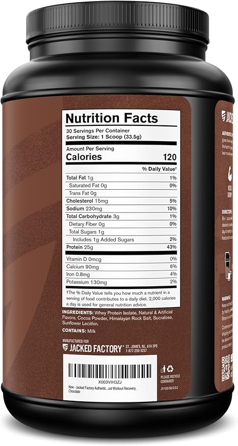 Jacked Factory Authentic ISO Whey Protein Isolate Powder - Low Carb, Non-GMO Muscle Building Protein w/No Fillers, Post Workout Recovery - 30 Servings, Chocolate