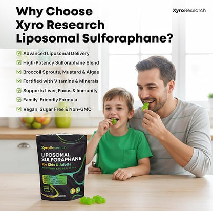 Liposomal Sulforaphane Gummies - 150mg Broccoli Sprout Extract with Vitamins Supplement for Kids Adults - Antioxidant Cellular Health & Liver Detox Support - Non-GMO Vegan Sugar-Free