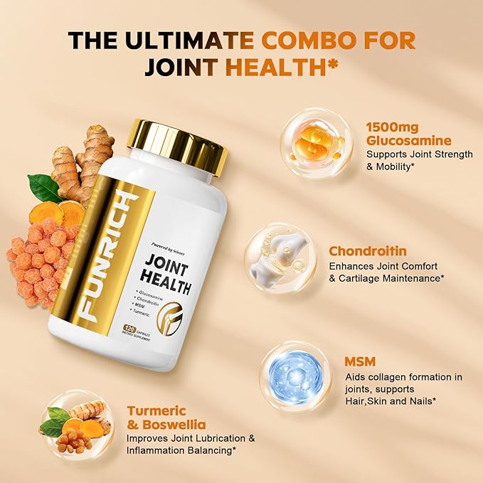 Joints Health Suppplement, Glucosamine Chondroitin MSM - Joint Support Supplement for Women and Men with Turmeric, MSM &Boswellia, for Cartilage, Joint Health and Flexibility - 3 Bottles