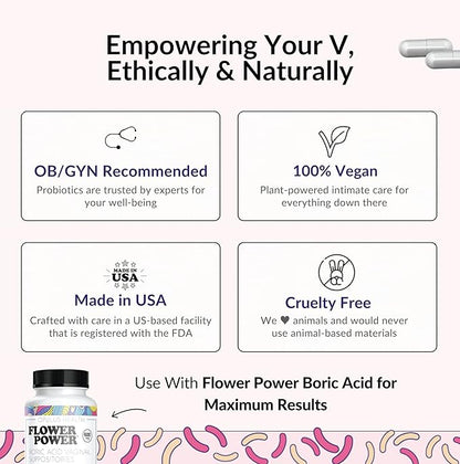 Flower Power Divine Feminine Wellness Blend Capsules – Daily Herbal & Probiotic Supplement for Women’s Balance & Wellness – 30 Count