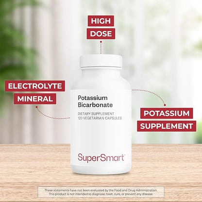 Supersmart - Potassium Bicarbonate 5400mg per Day (High Dose) - Electrolyte Mineral - Acid-Base Balance pH - Heart, Muscle & Nerve Health | Non-GMO & Gluten Free - 120 Vegetarian Capsules