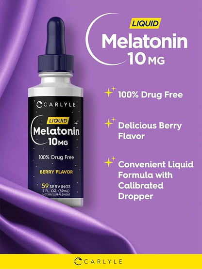 Carlyle Melatonin 10mg | 2 fl oz Liquid Drops | Berry Flavor | for Adults | Non-GMO, Vegetarian Supplement
