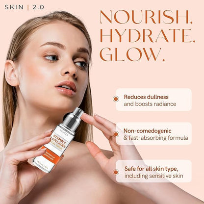 Skin 2.0 Vitamin C Serum with Collagen - Anti-Aging & Dark Spot Remover - Dermatologist Tested Korean Skincare for Brightening & Acne - Clean Beauty, Cruelty-Free, All Skin Types - 1.69oz (2-Pack)