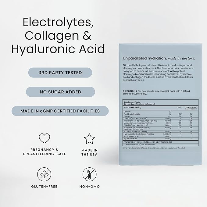 Perelel Hydration Powder, Electrolyte Supplement with Collagen & Hyaluronic Acid, Mango Lemonade Flavor, Soy & Gluten Free, Non GMO, No Added Sugar, 7 Servings