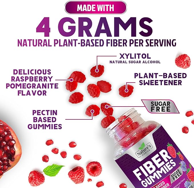 Fiber Gummies 4g Per Serving - Sugar Free Fiber Gummy Supplement for Adults, Daily Prebiotic Gummy Digestive Support - Plant Based Chews, Prebiotics Supports Regularity & Digestion - 120 Gummies