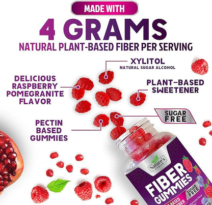 Fiber Gummies 4g Per Serving - Sugar Free Fiber Gummy Supplement for Adults, Daily Prebiotic Gummy Digestive Support - Plant Based Chews, Prebiotics Supports Regularity & Digestion - 120 Gummies